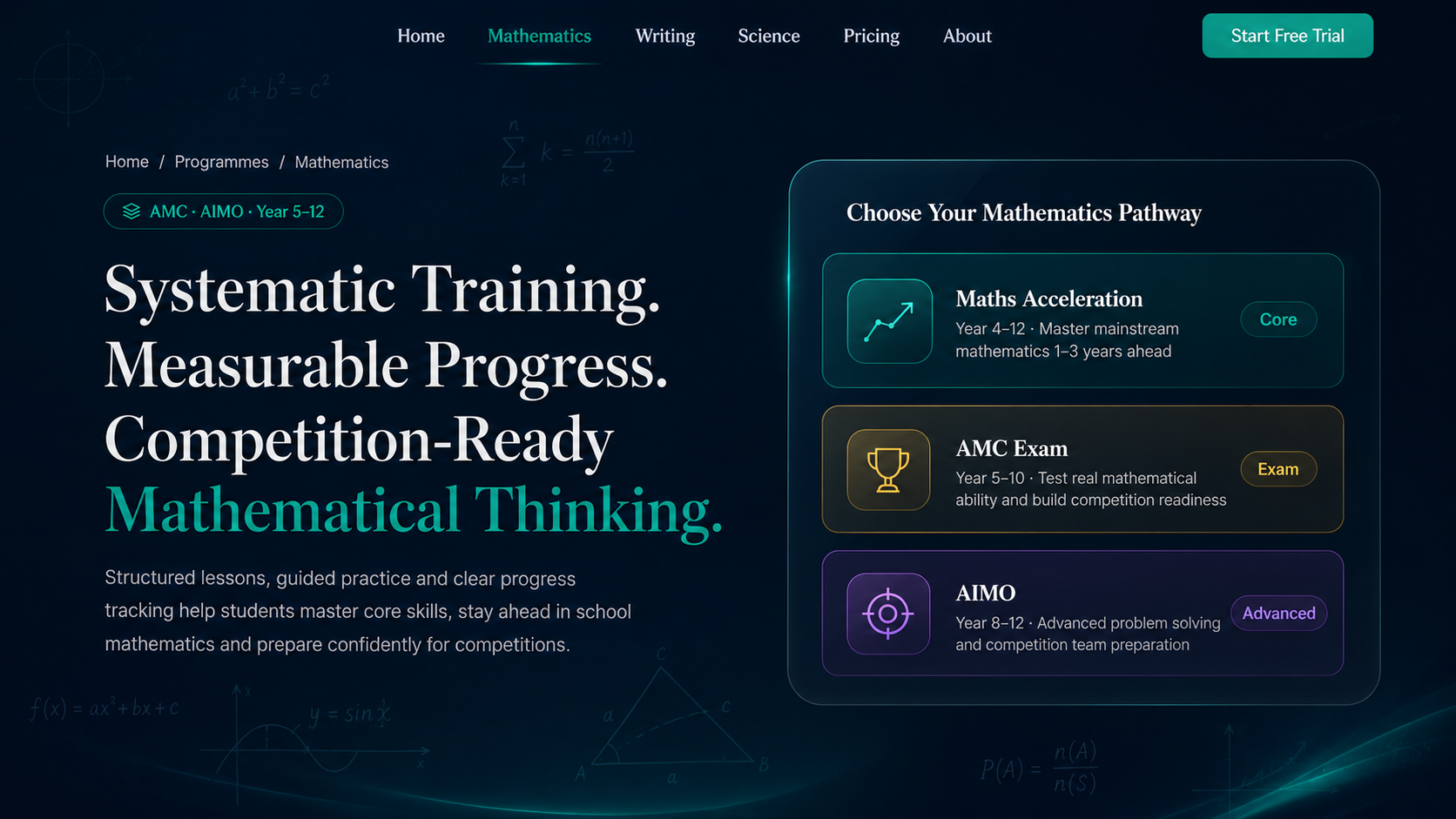 Systematic Training. Measurable Progress. Competition-Ready Mathematical Thinking.